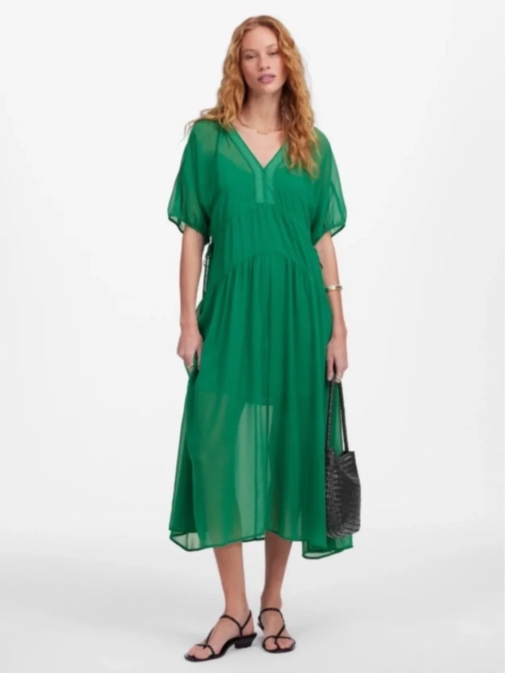 madewell green dress Sheer V-Neck Dolman Sleeve Maxi in Verdant at Nordstrom, Size Xx-Small Madewell | Dresses | Madewell